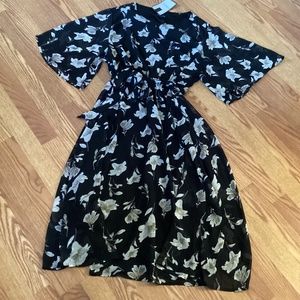 Fuifac Black Floral Lined Chiffon Keyhole Belted Dress Size 20